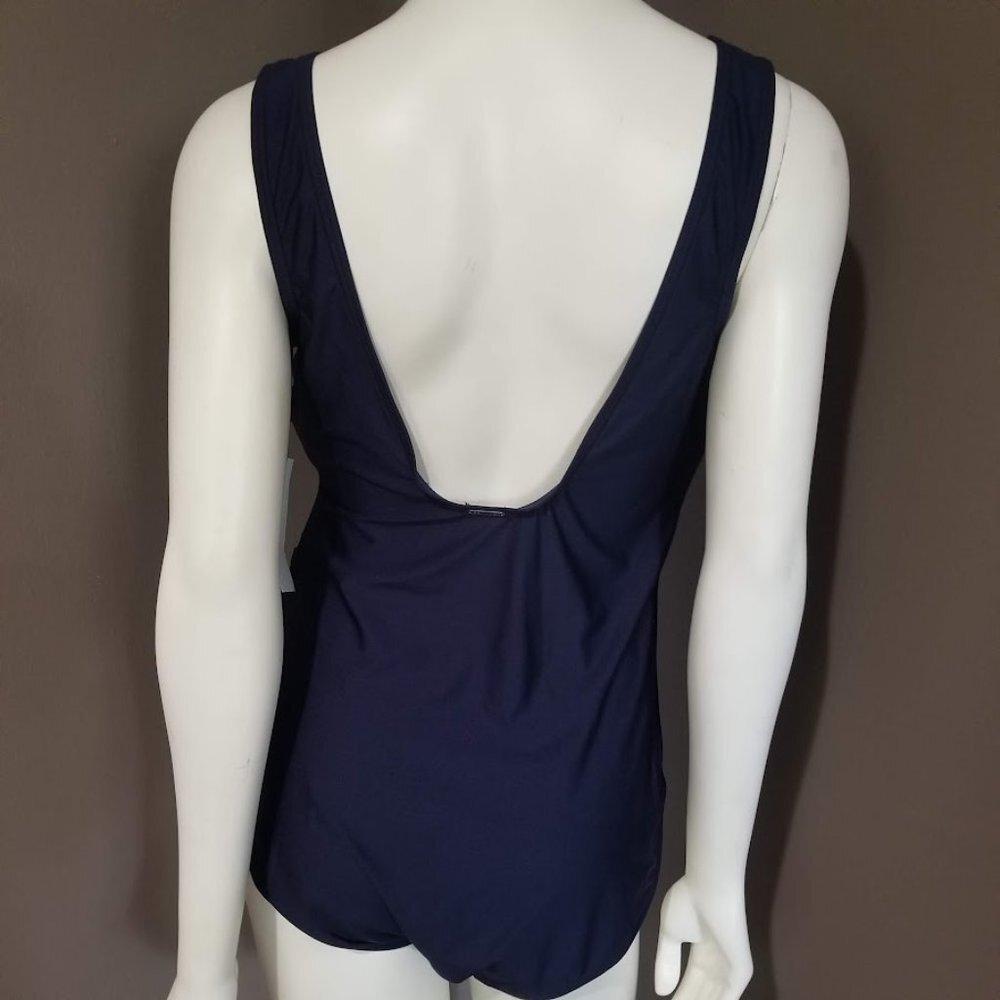 Calvin Klein Mesh Surplice Tummy Control One Piece Swimsuit Navy - Picture 4 of 13